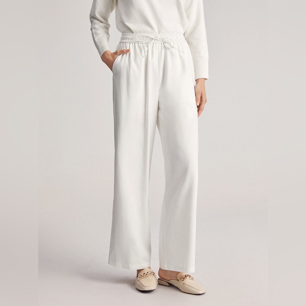 NWT Commense White Wide Leg Linen Cotton Pants with Drawstring